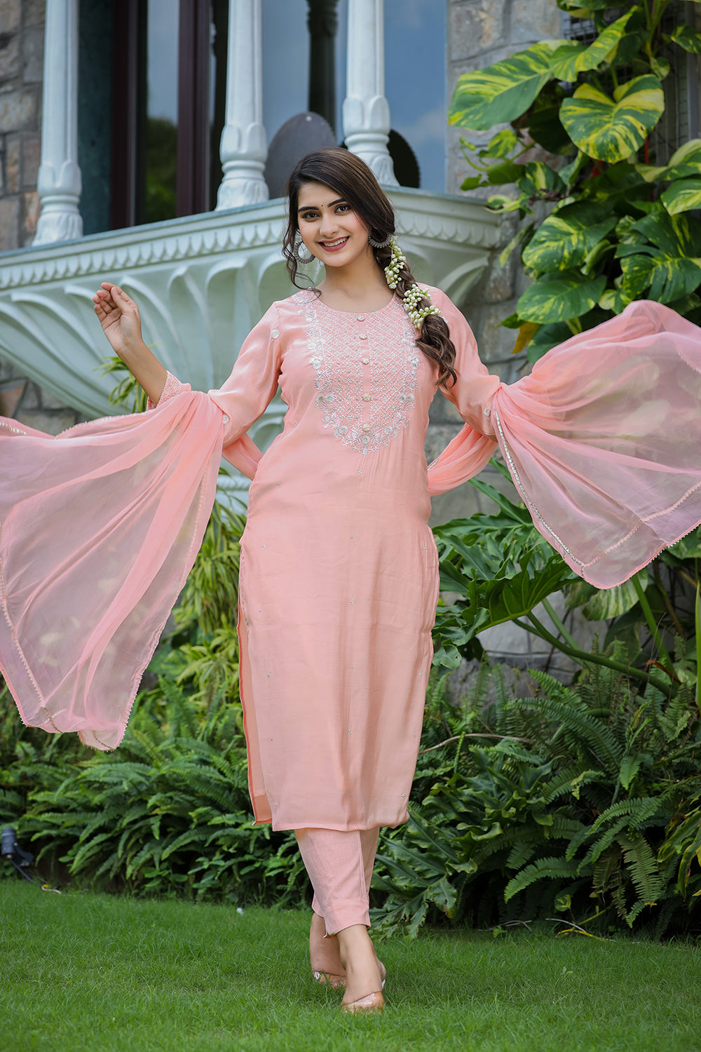 Kaajh Women's Pink Modal Silk Suit Set