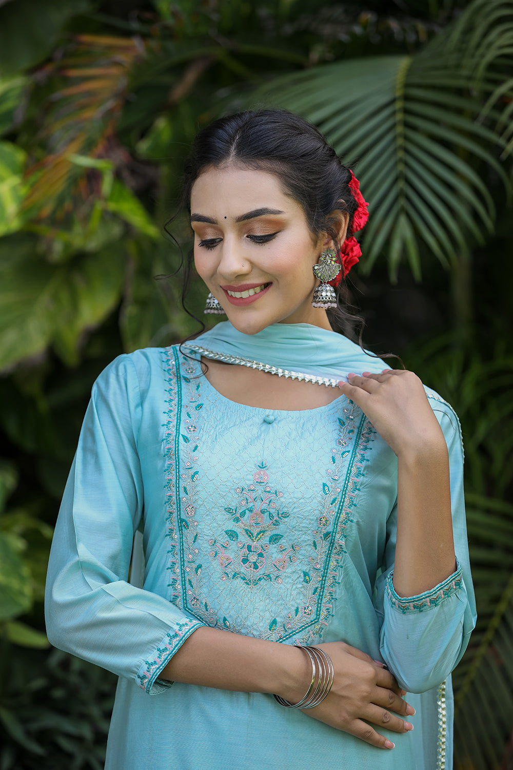 Kaajh Women's Sea Green Modal Silk Suit Set