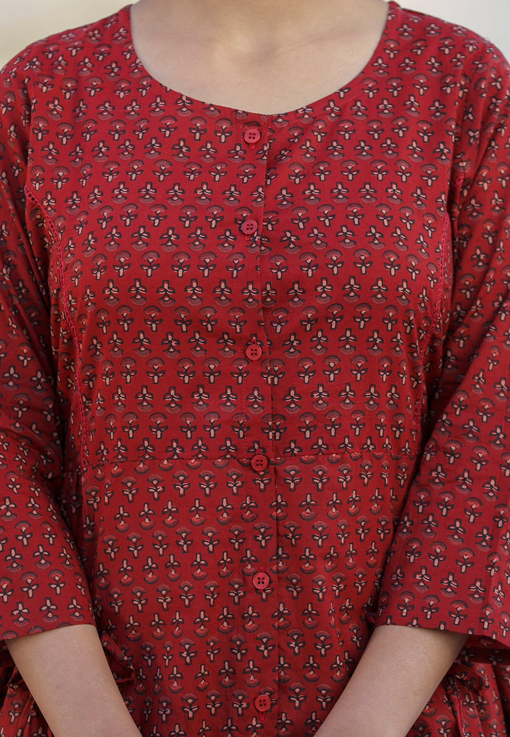 Kaajh Maroon Printed Shirt Style Cotton Tunic