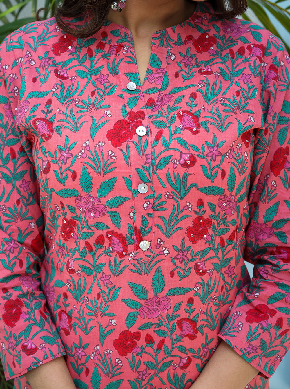 Kaajh Woman's Pink Floral Print Cotton Kurta Pant Set