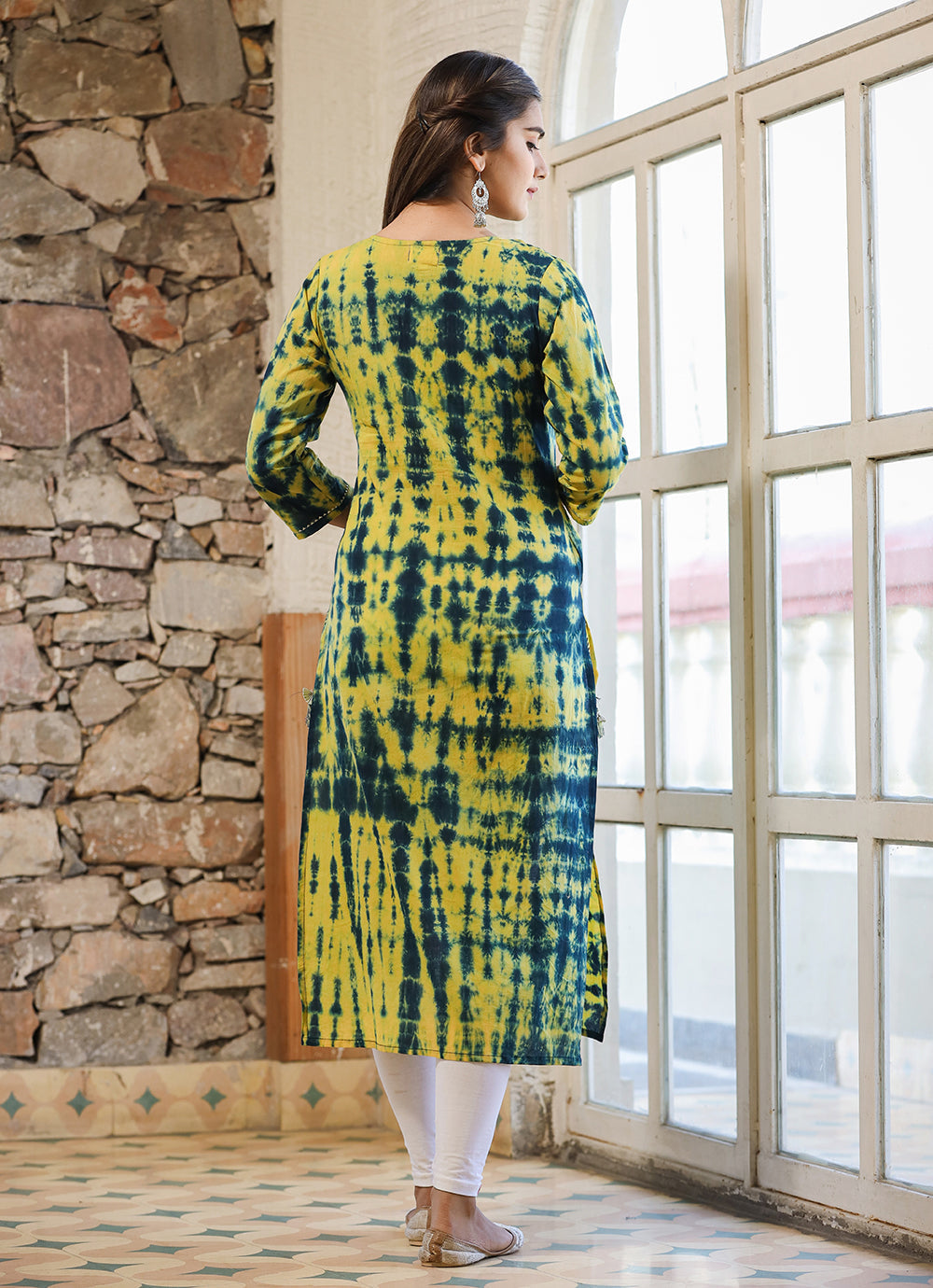 Kaajh Women's Green Shibori Tie Dye Cotton Casual Kurta