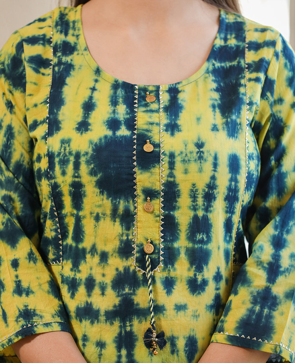 Kaajh Women's Green Shibori Tie Dye Cotton Casual Kurta