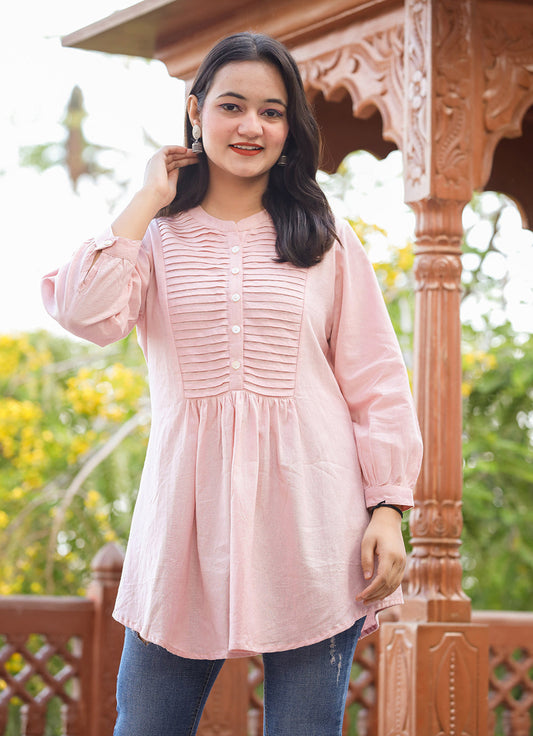 Kaajh Women's Pastel Peach Cotton Tunic Top