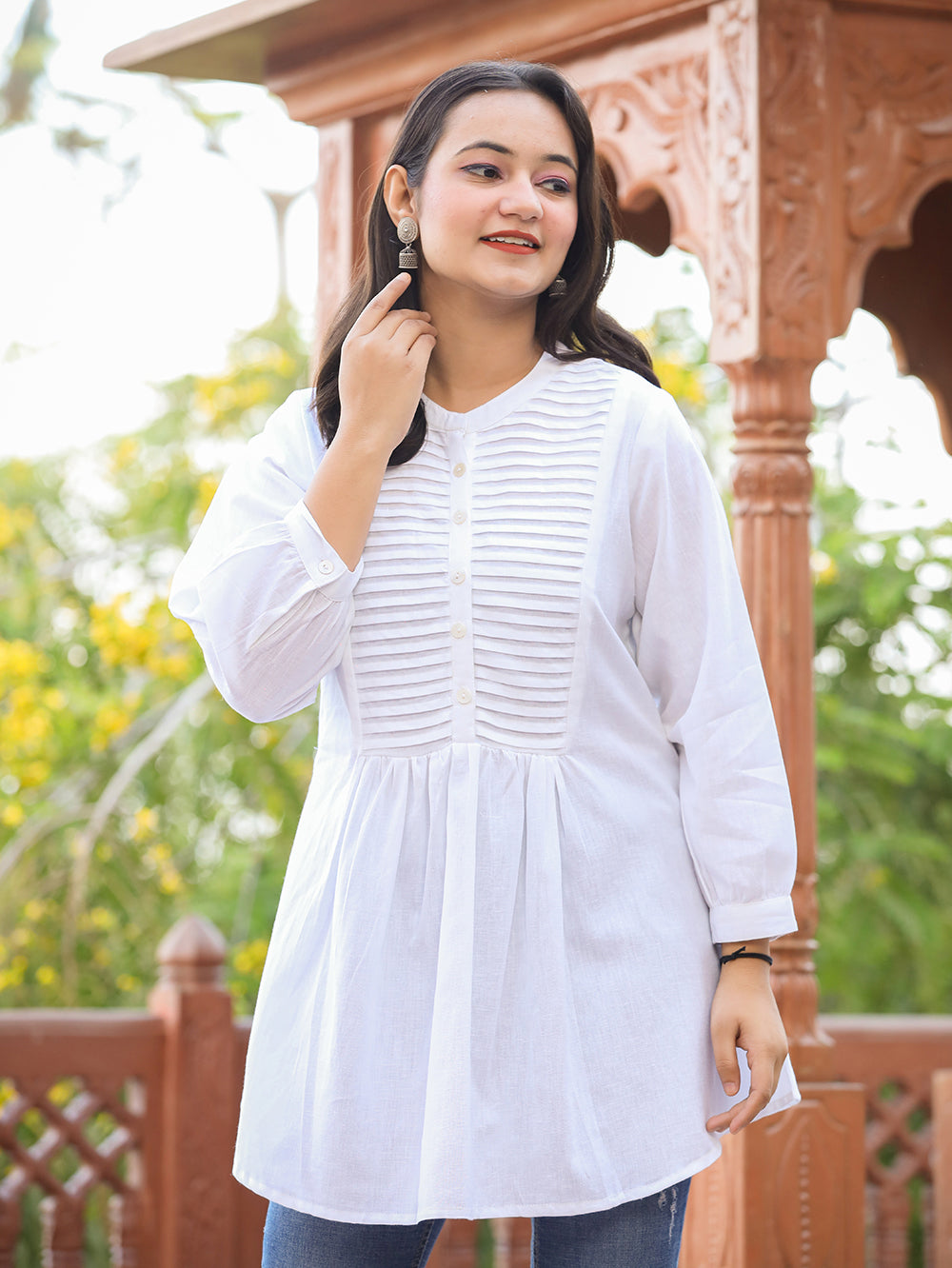 Kaajh Women's Pastel White Cotton Tunic Top