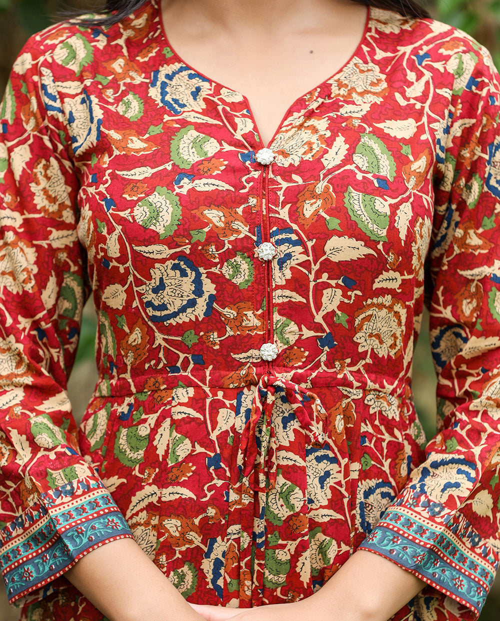 Kaajh Women's Maroon Kalamkari Print Viscose Rayon Cord Set