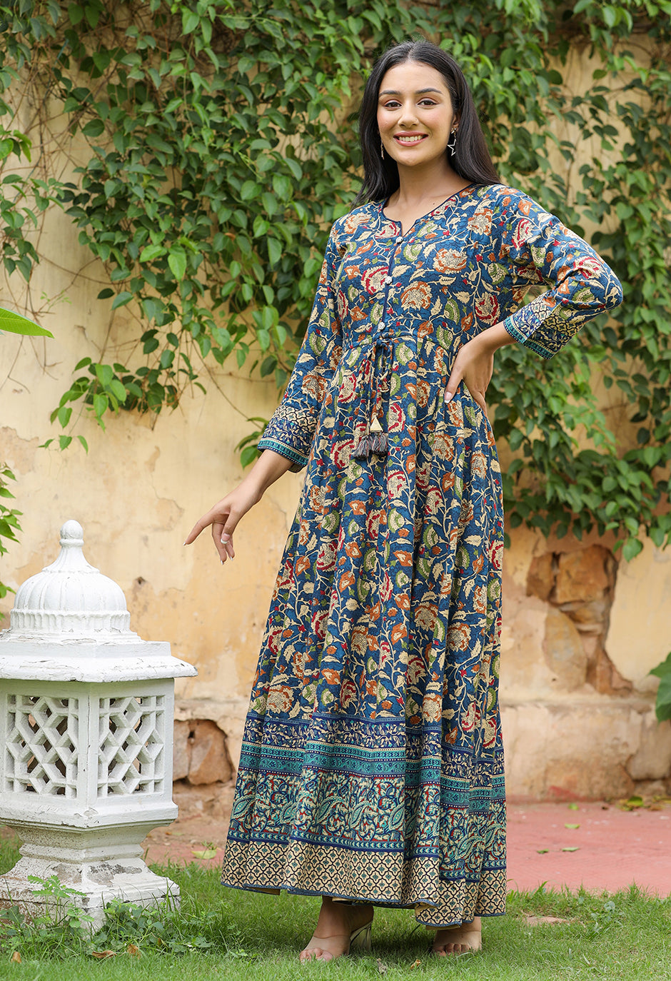Kaajh Women's Blue Kalamkari Print Viscose Rayon Cord Set