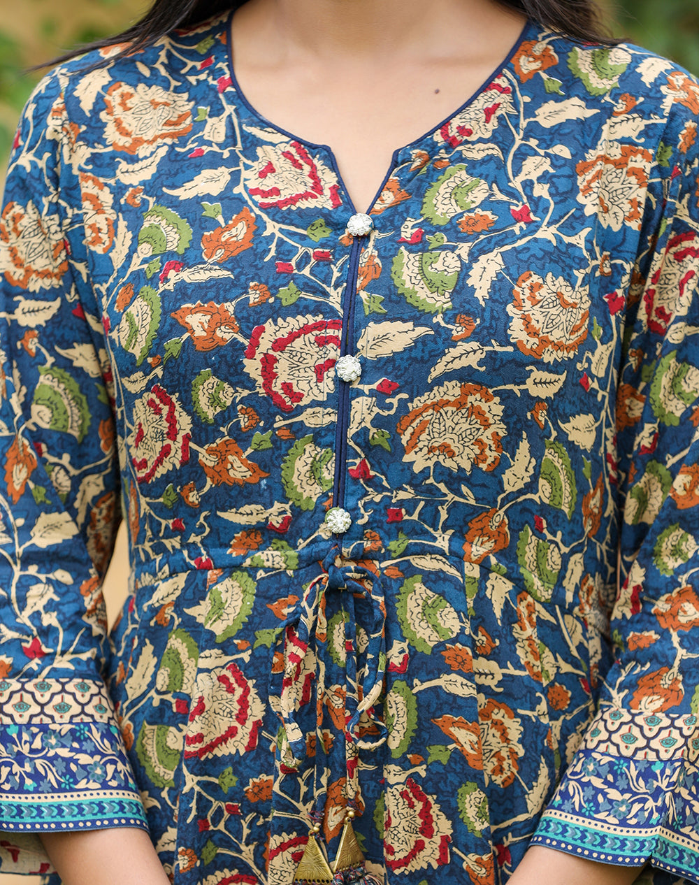 Kaajh Women's Blue Kalamkari Print Viscose Rayon Cord Set