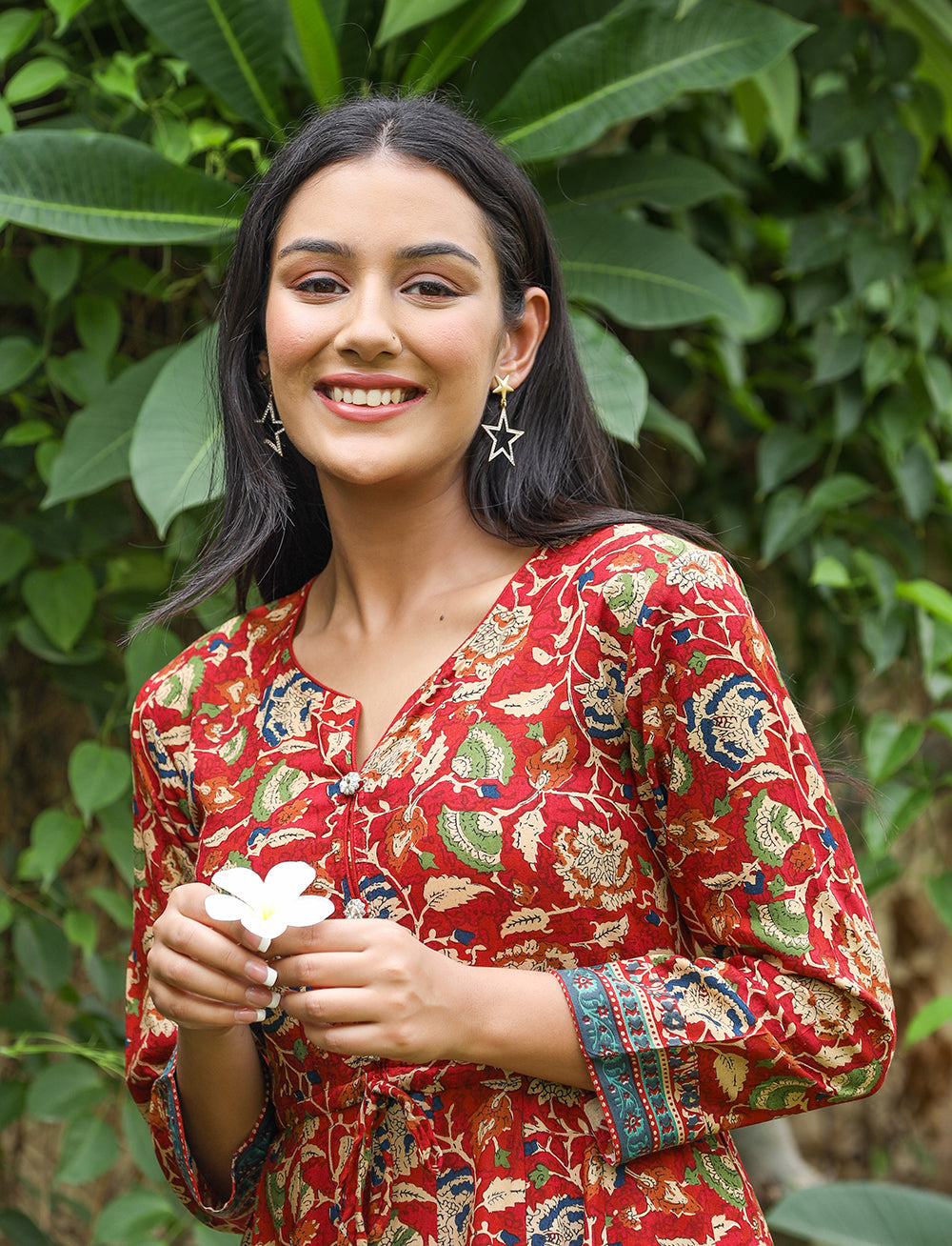 Kaajh Women's Maroon Kalamkari Print Viscose Rayon Anarkali Dress