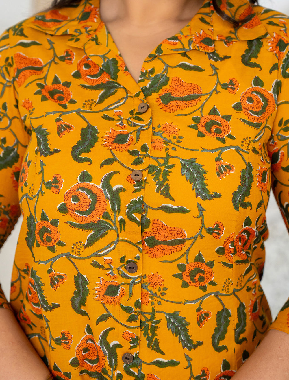 Kaajh Women's Yellow Floral Printed Plus Size Cotton Kurta