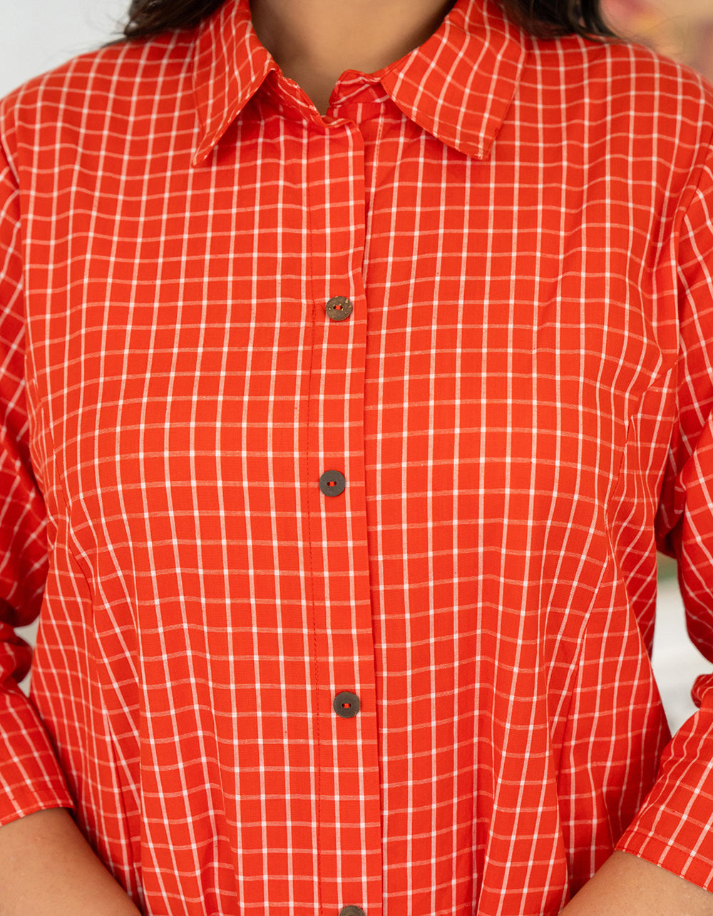 Kaajh Women's Red Check Print Plus Size Cotton Kurta