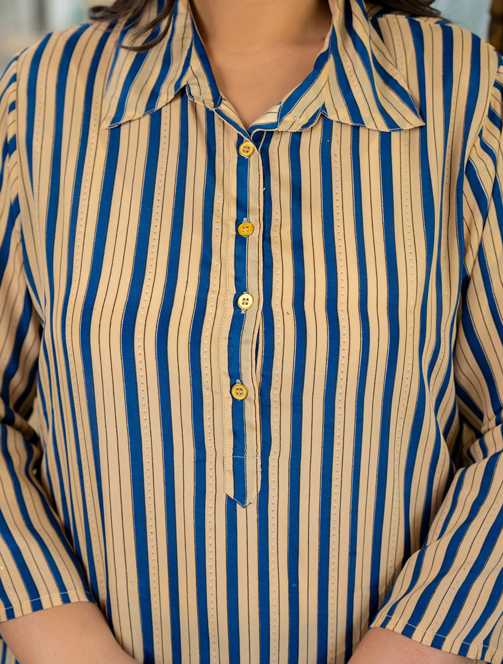 Kaajh Women's Blue Striped Viscose Rayon Plus Size Kurta