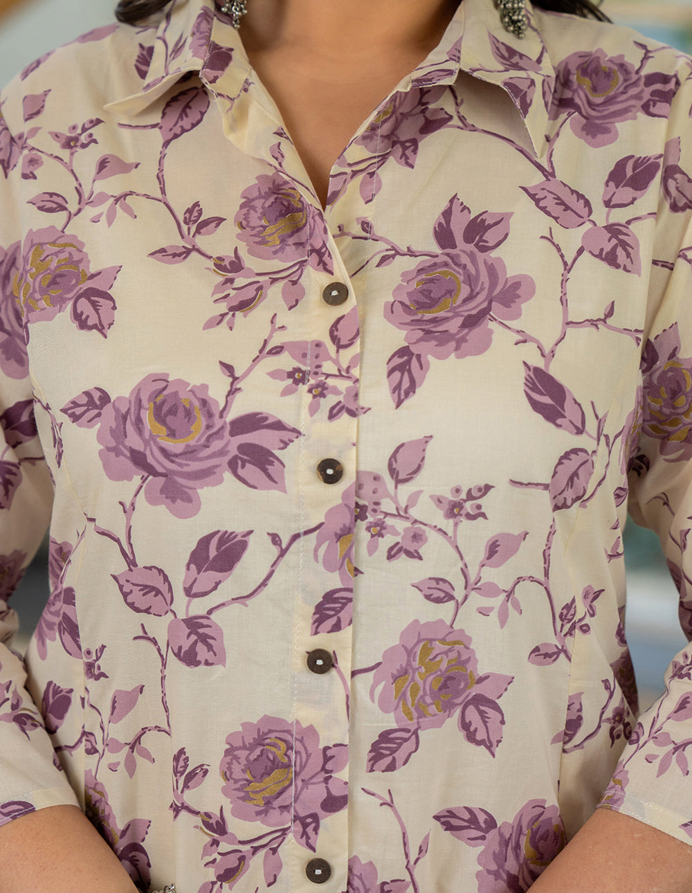 Kaajh Women's Purple Floral Printed Plus Size Cotton Kurta
