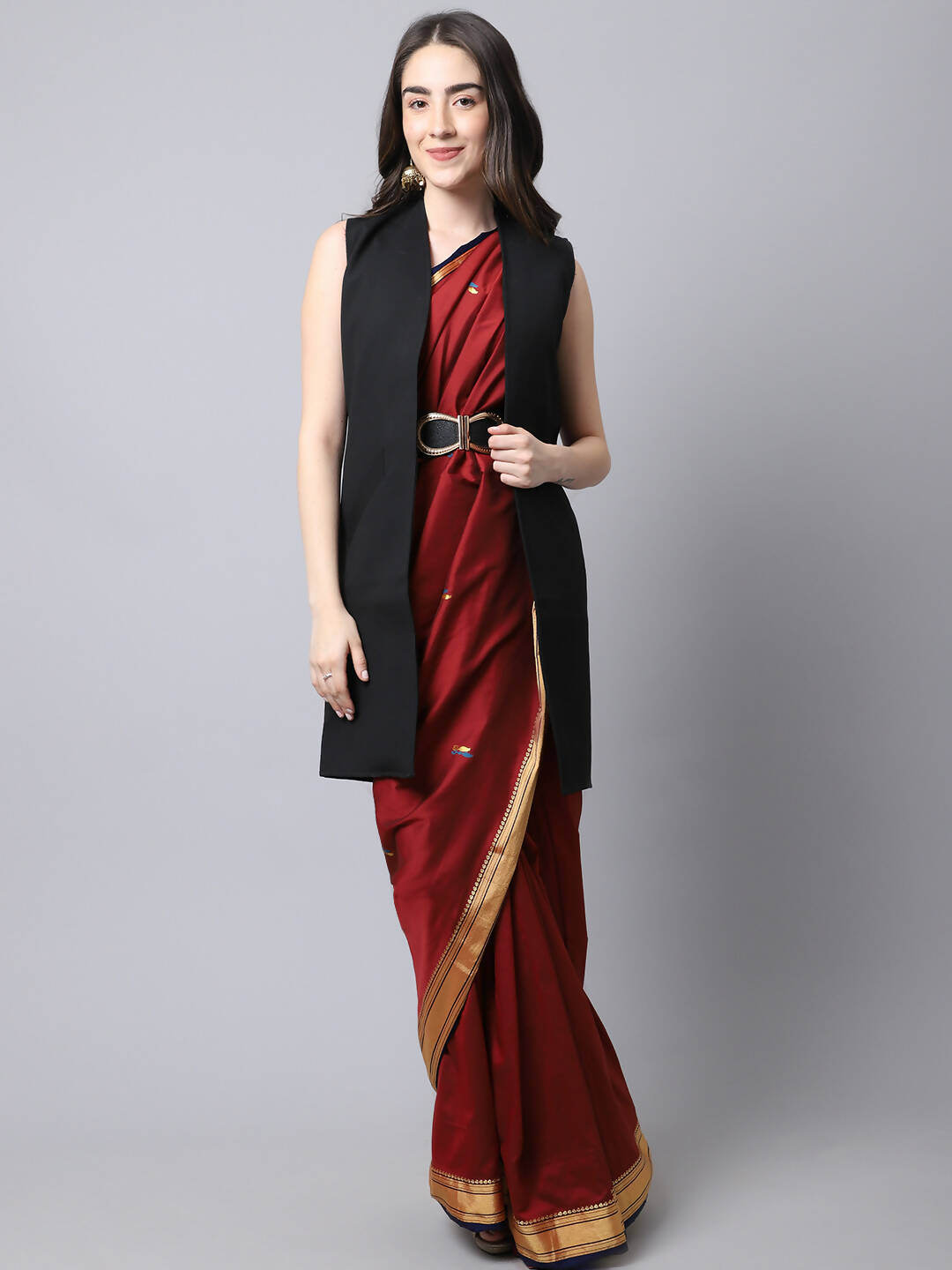 Even Apparels Black Polywool Open Front Women's Long Coat 