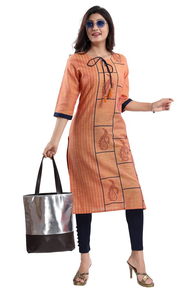 Snehal Creations Saffron Gold South Cotton Block Print Kurta