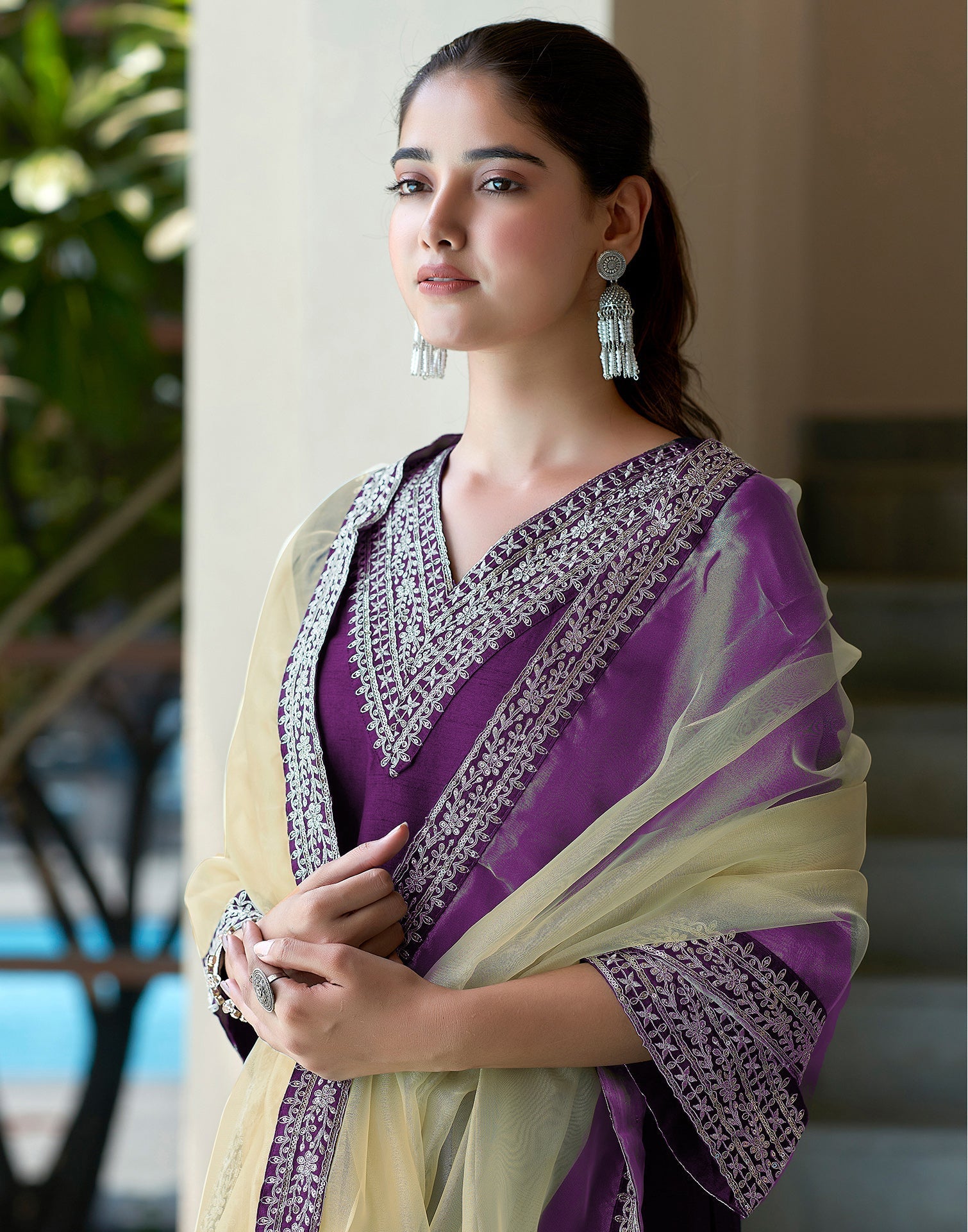 Yash Enterprise Purple Rayon Embroidery Party Wear Suit Set  Grab2Buy Yash Enterprise Grab2Buy