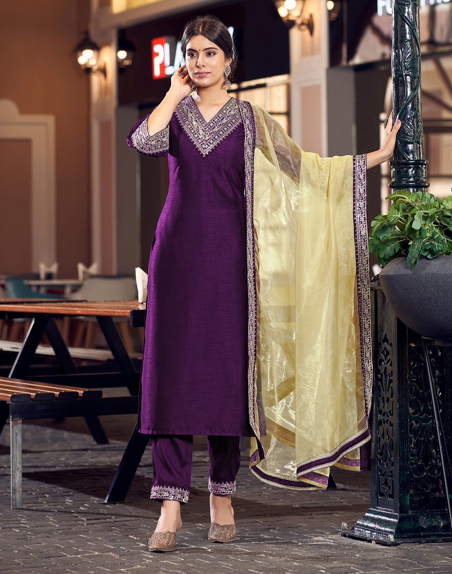 Yash Enterprise Purple Rayon Embroidery Party Wear Suit Set  Grab2Buy Yash Enterprise Grab2Buy