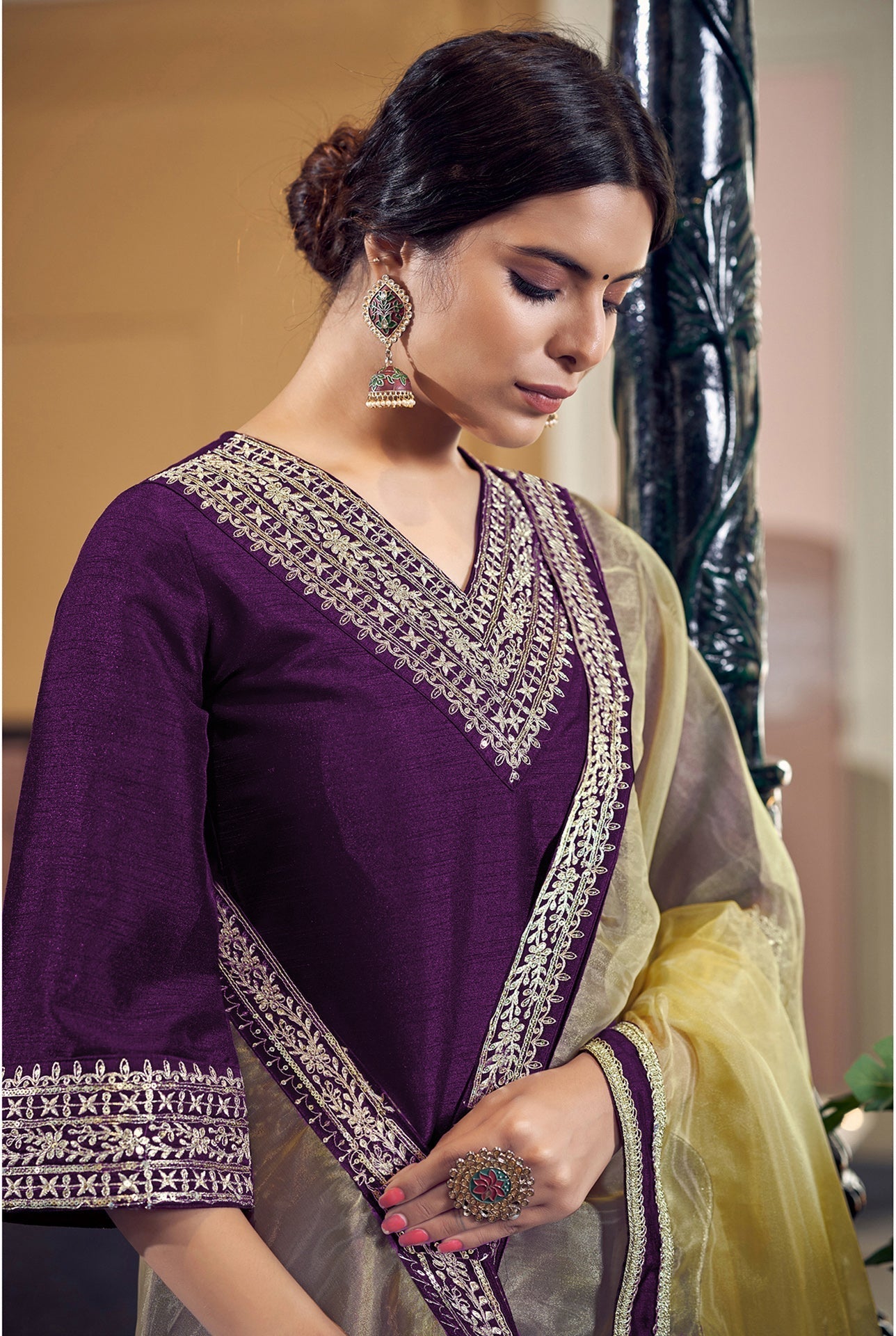 Yash Enterprise Purple Rayon Embroidery Party Wear Suit Set  Grab2Buy Yash Enterprise Grab2Buy