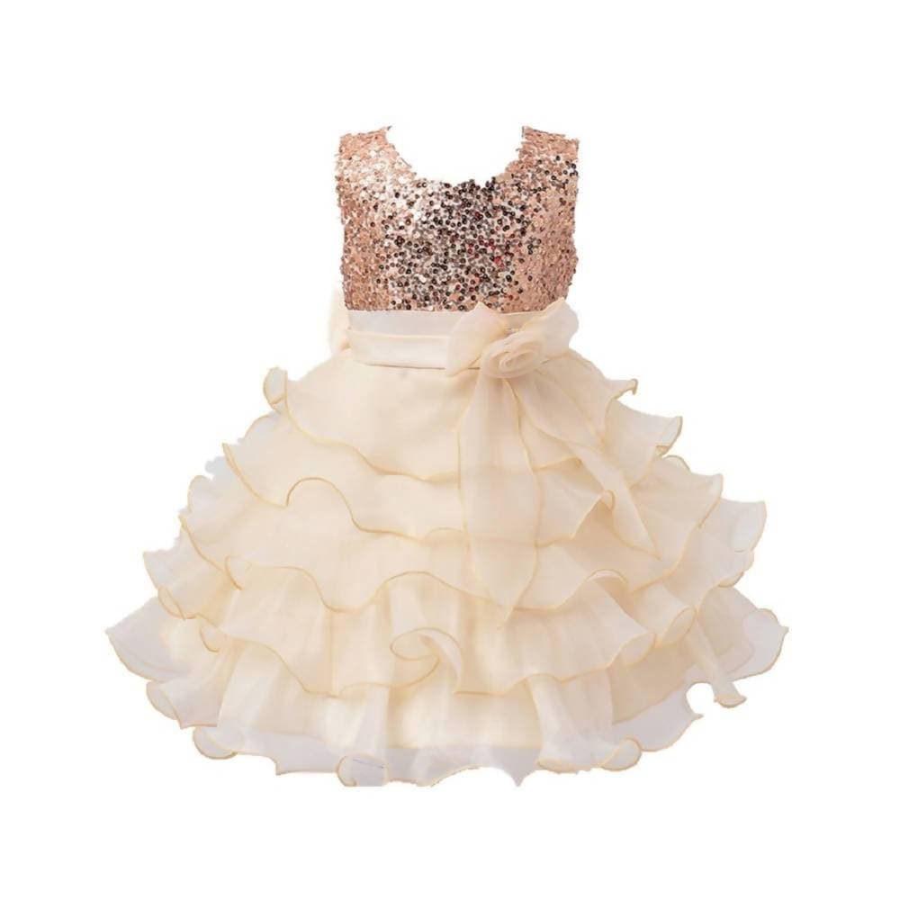 Asmaani Baby Girl's Gold Color Satin Knee Length Frock (AS-dress_22070) - Grab2buy
