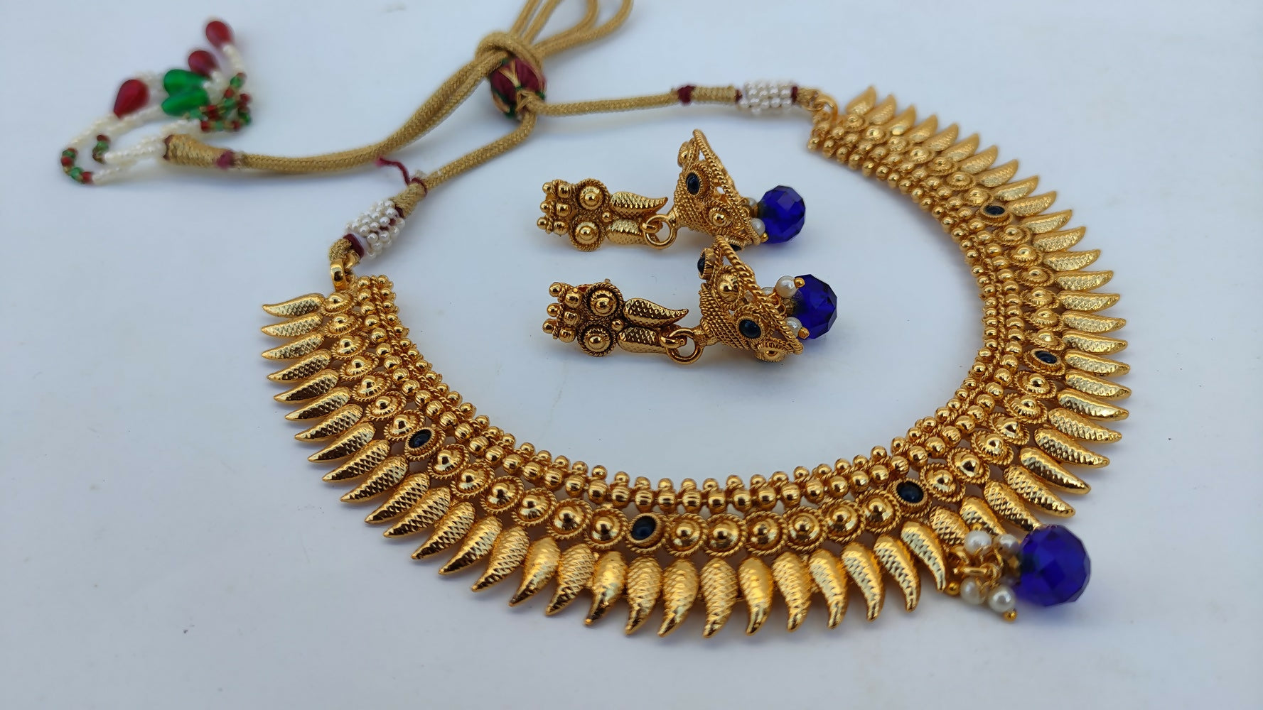 Metallic Necklace set with Blue Agate Stones - Grab2buy