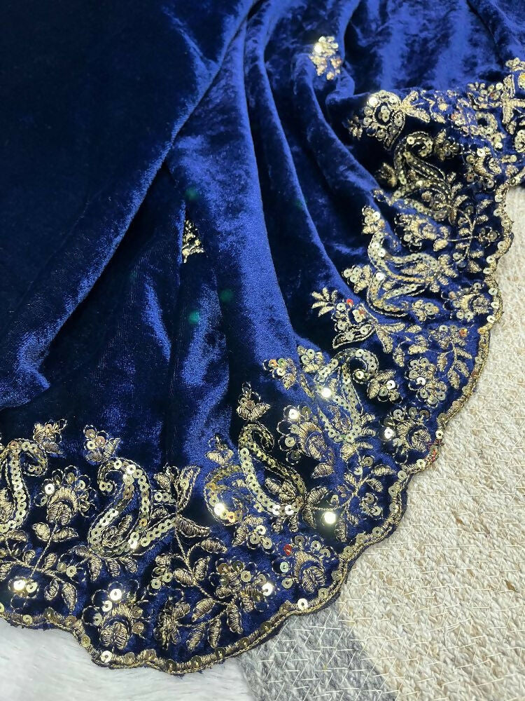 Joban Fashion Royal Blue 9000 Velvet Party Wear Sarees