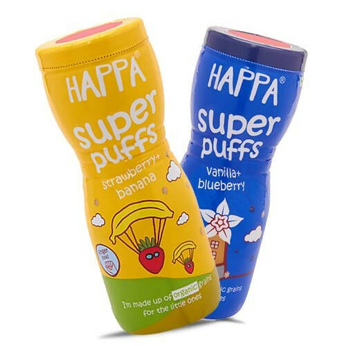 Happa Organic Multigrain Strawberry Banana & Vanilla Blueberry Melts Super Puffs Combo(8 Months+) - Grab2buy