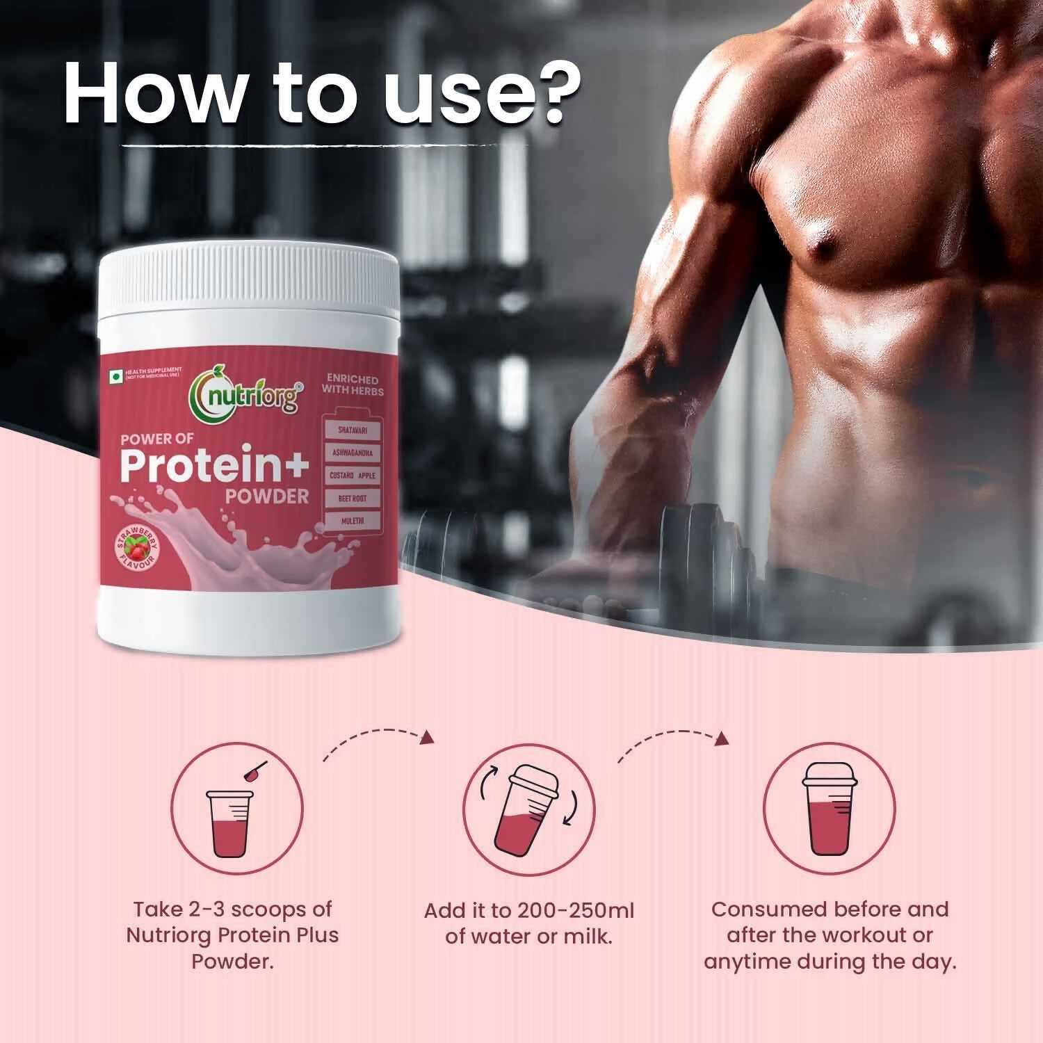 Nutriorg Protein Plus Strawberry Flavor Powder 