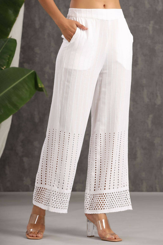 Juniper Women White Rayon Woven Design Flared Palazzo - Grab2buy