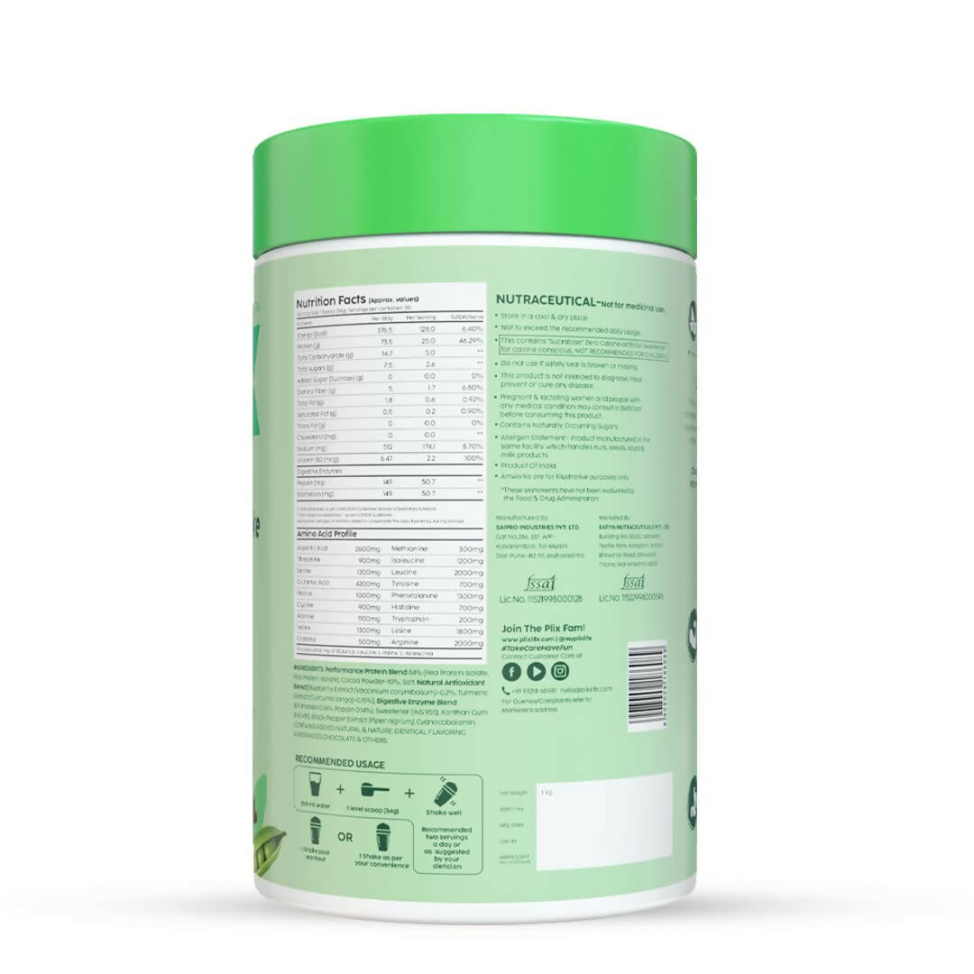 PLIX The Plant Fix Evolve Plant Protein Shake Powder - Chocolate 