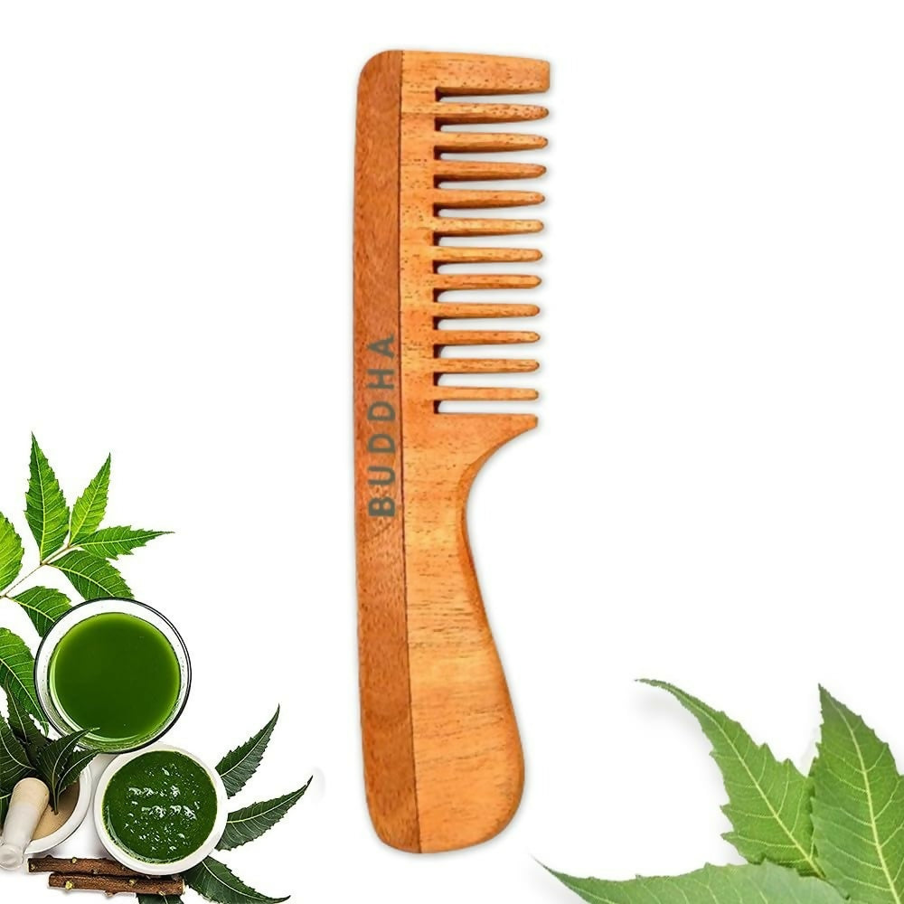 Buddha Natural Baby Comb with Handle - Kacchi Neem Wood 