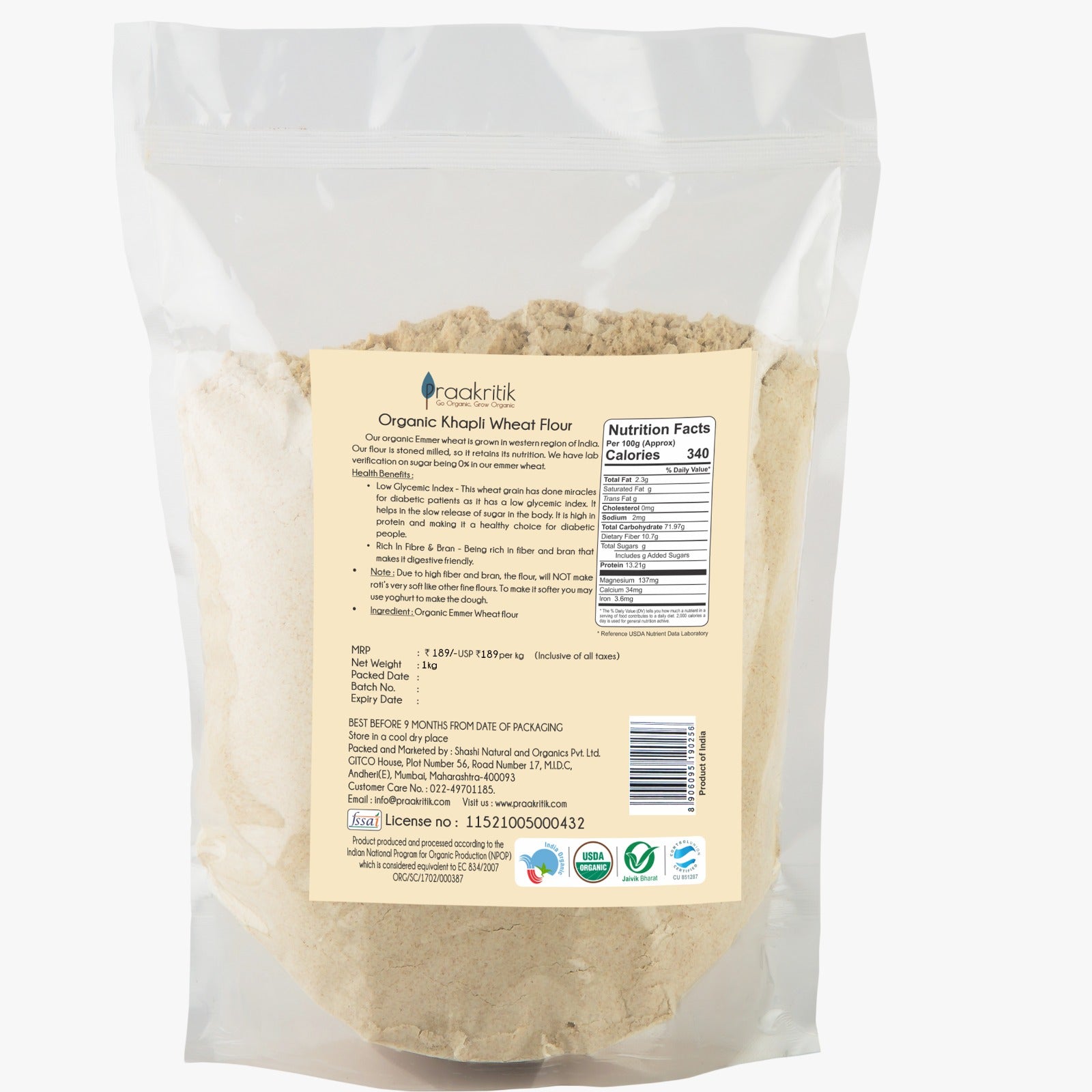 Praakritik Organic Khapli Wheat Atta - Grab2buy