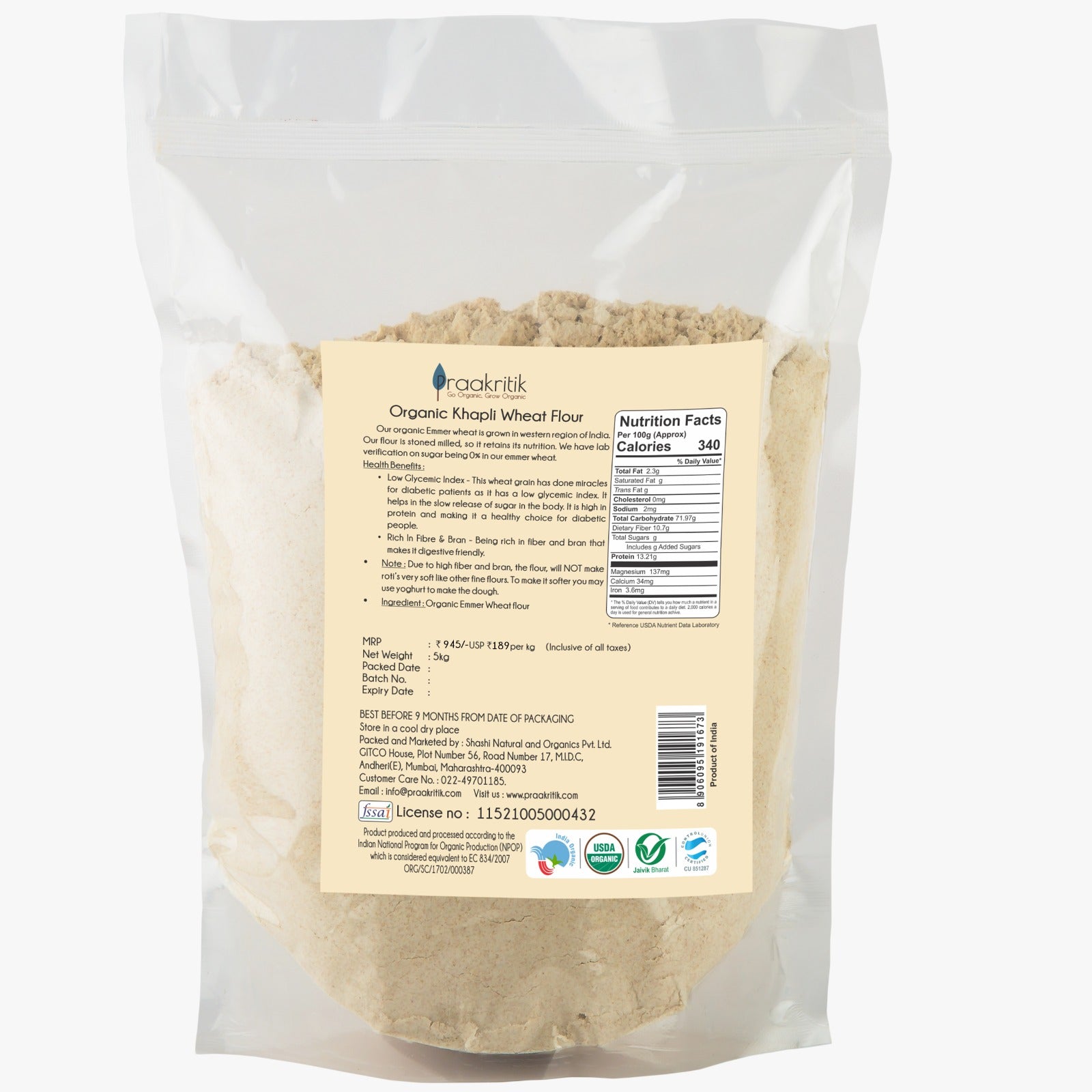 Praakritik Organic Khapli Wheat Atta - Grab2buy