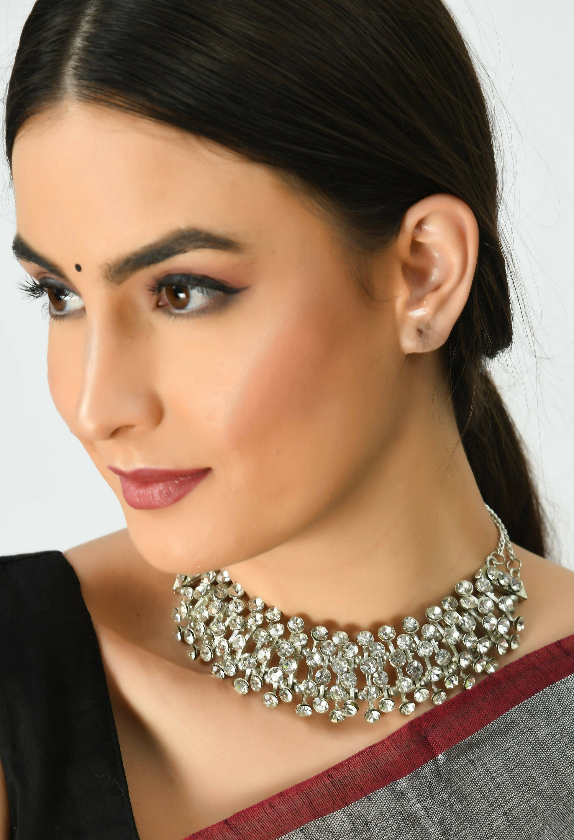 Mominos Fashion Johar Kamal Silver-Plated Brass Finish Kundan Choker For Women - Grab2buy