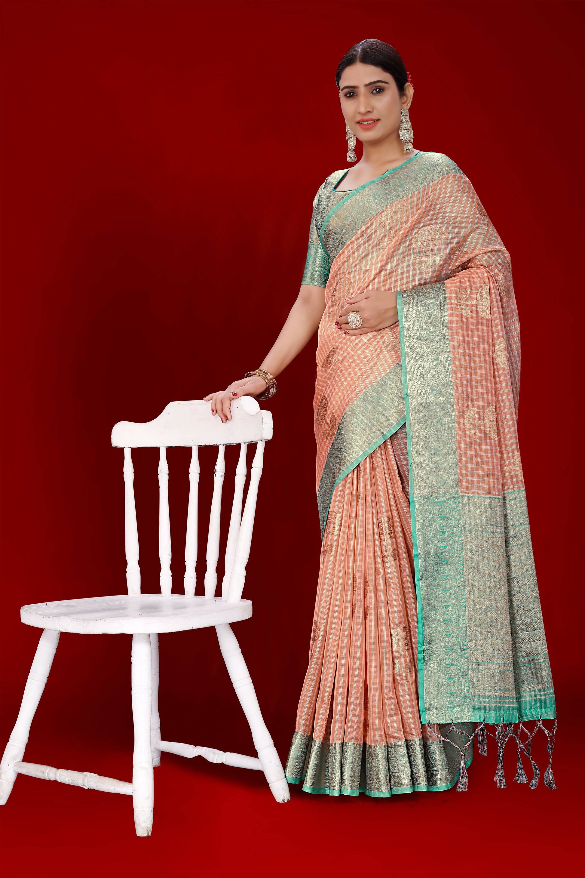 Orange Soft Organza Woven Design Saree With Unstitched Blouse Piece - Zaara