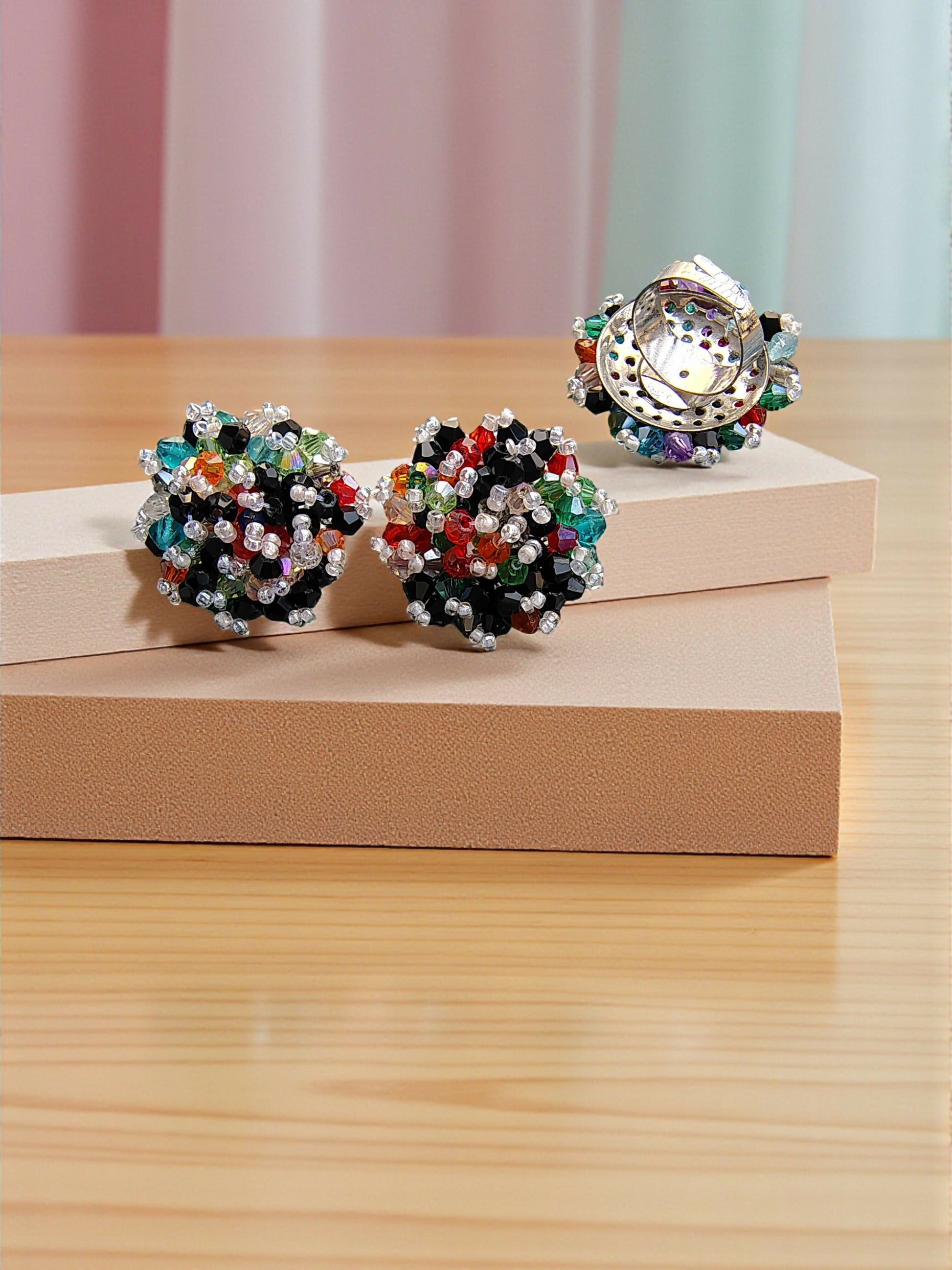 Inhanns Rangmani Crystal Duo – Adjustable Ring + Statement Earrings Set - Multicolor 1