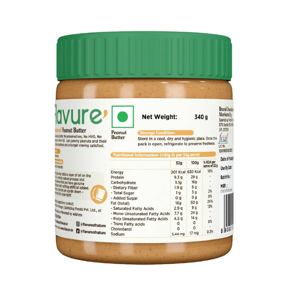 Flavure Unsweetened Peanut Butter - Crunchy - Grab2buy