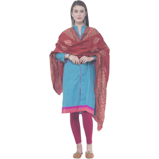 A R SILK Mehroon Color Chanderi gold print Chanderi cotton Dupattas and Chunnis