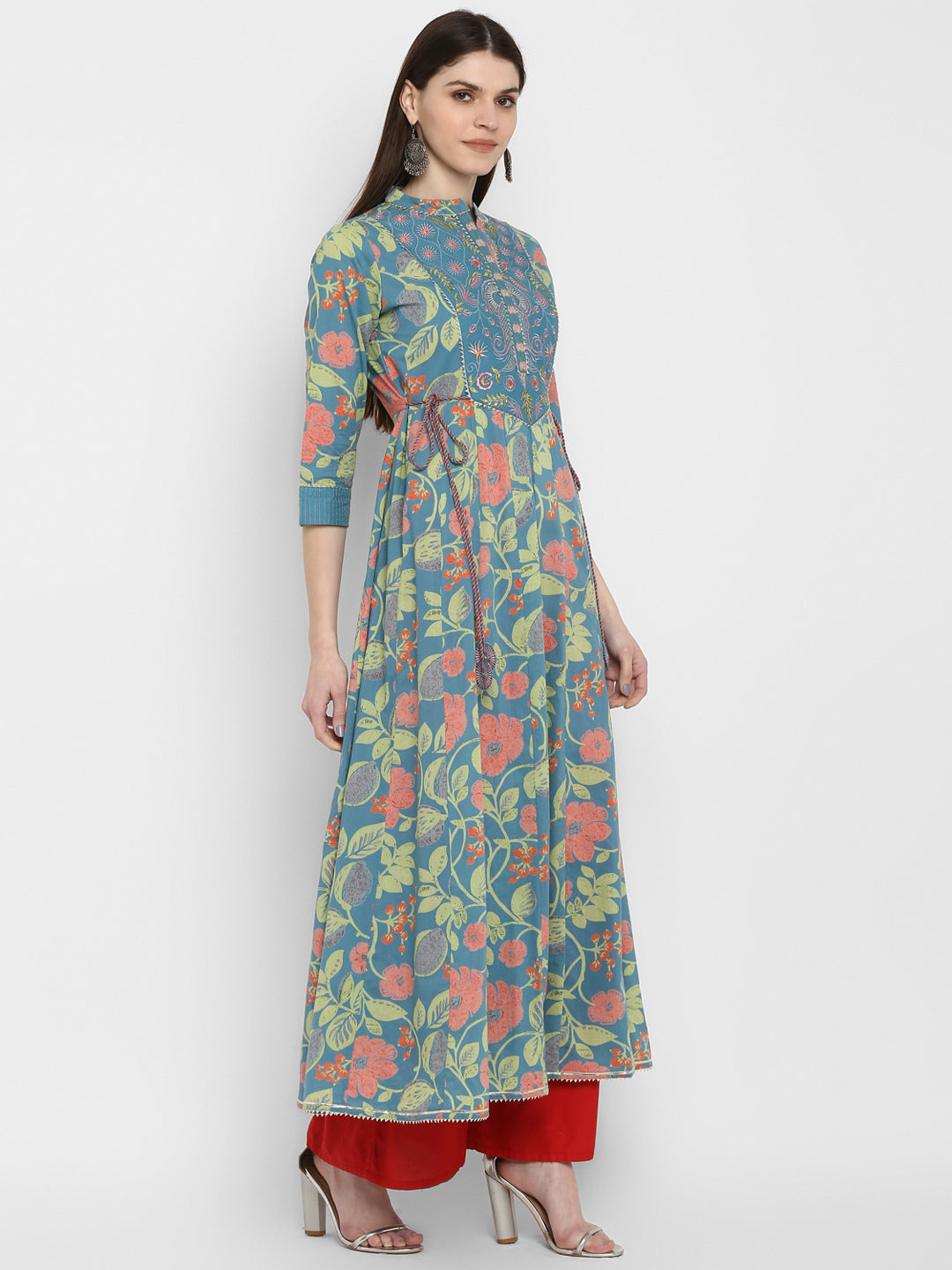 NOZ2TOZ Women Turquoise Blue Anarkali Kurta (1pc Set) 