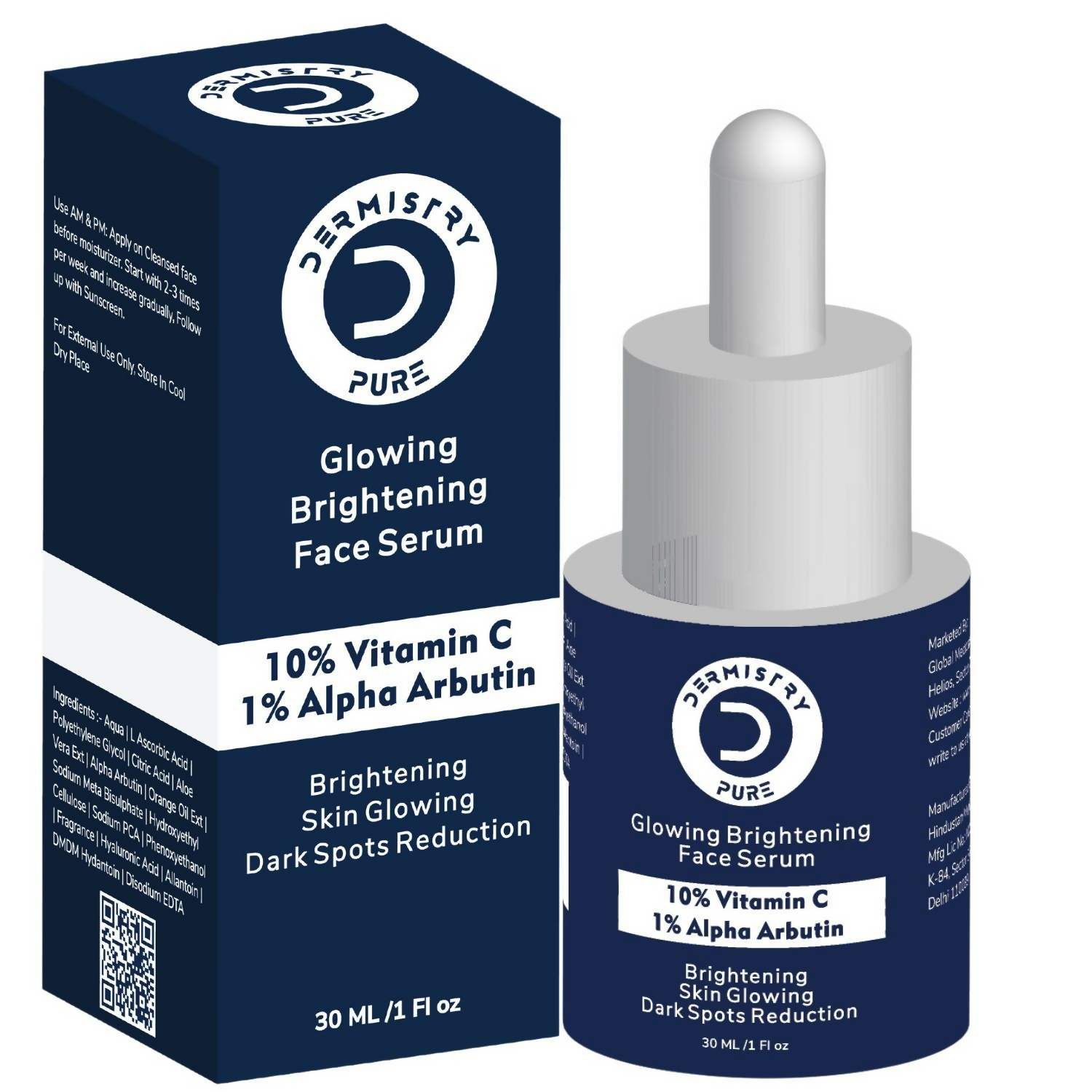 Dermistry 10% Vitamin C 1% Alpha Arbutin Dull Skin Brightening Lightening Fairness Glow Face Serum 