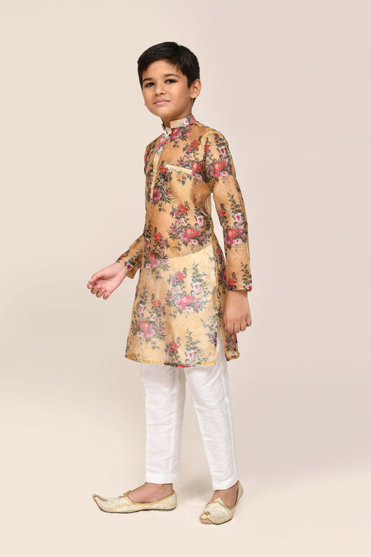 Joban Fashion Georgette Yellow Kurta With Straight Fit Pant
