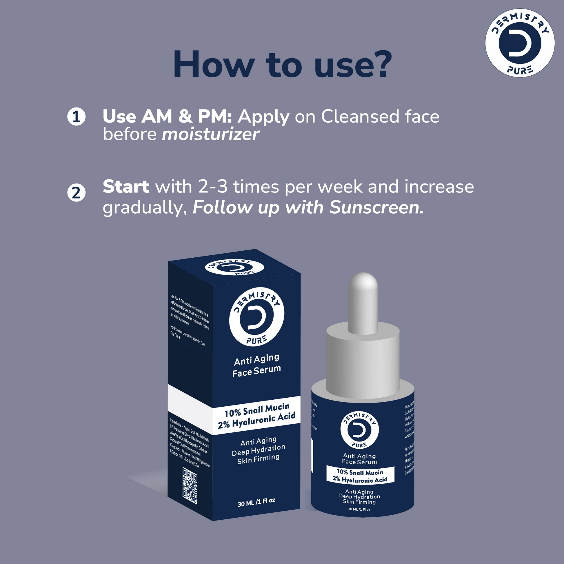 Dermistry 10% Snail Mucin96 Peptide Anti Ageing Moisturizer Skin Firming Tightening Aging Face Serum 