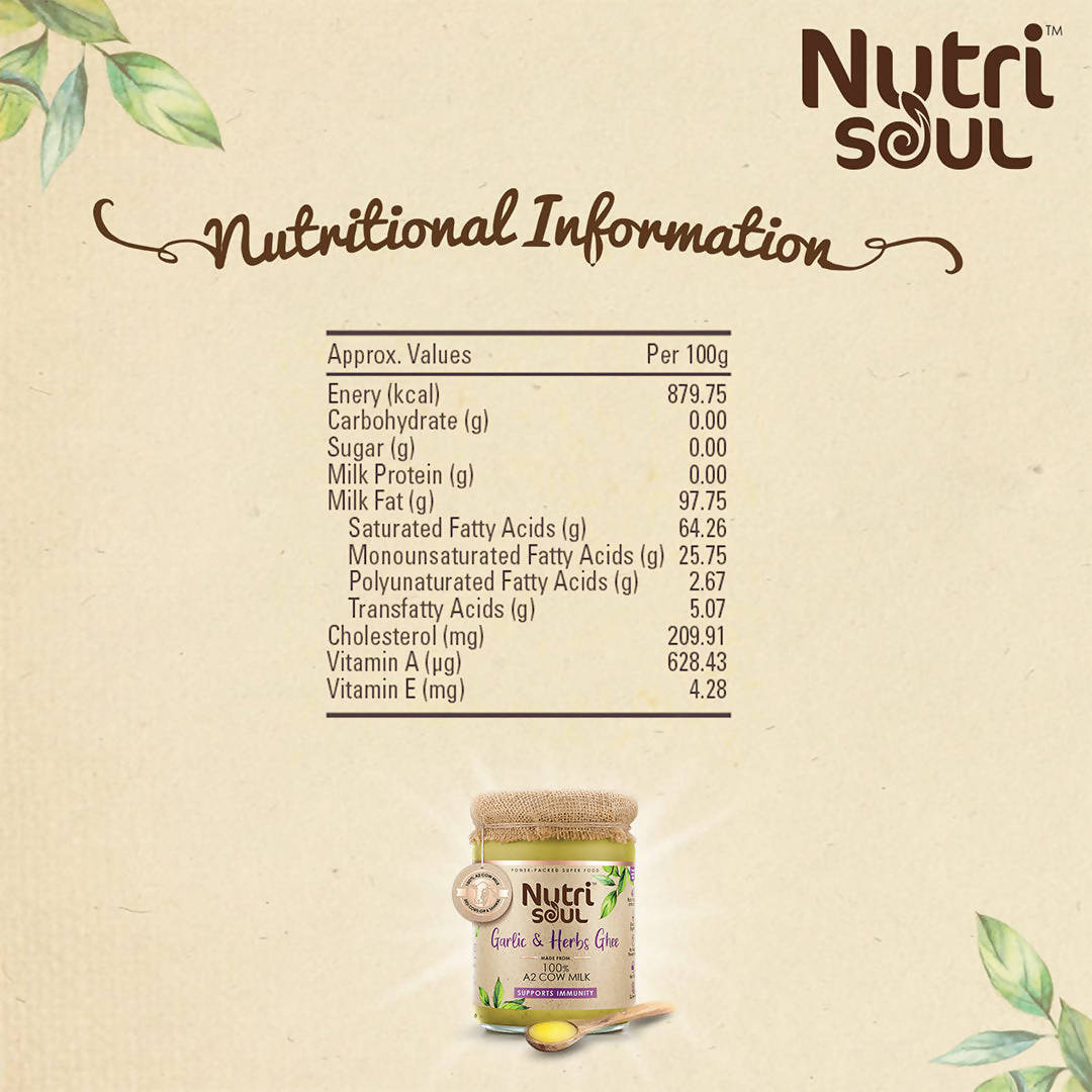 Nutrisoul Garlic & Herbs Ghee | Rich in Antioxidants | Pure Ghee Supports Immunity & Health 