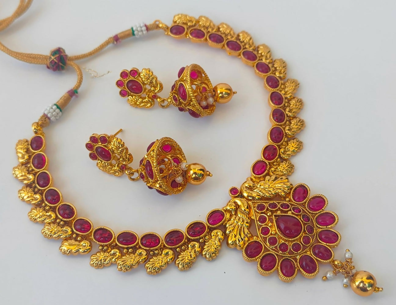 Trendy Pink kemp Peacock Necklace Set - Grab2buy