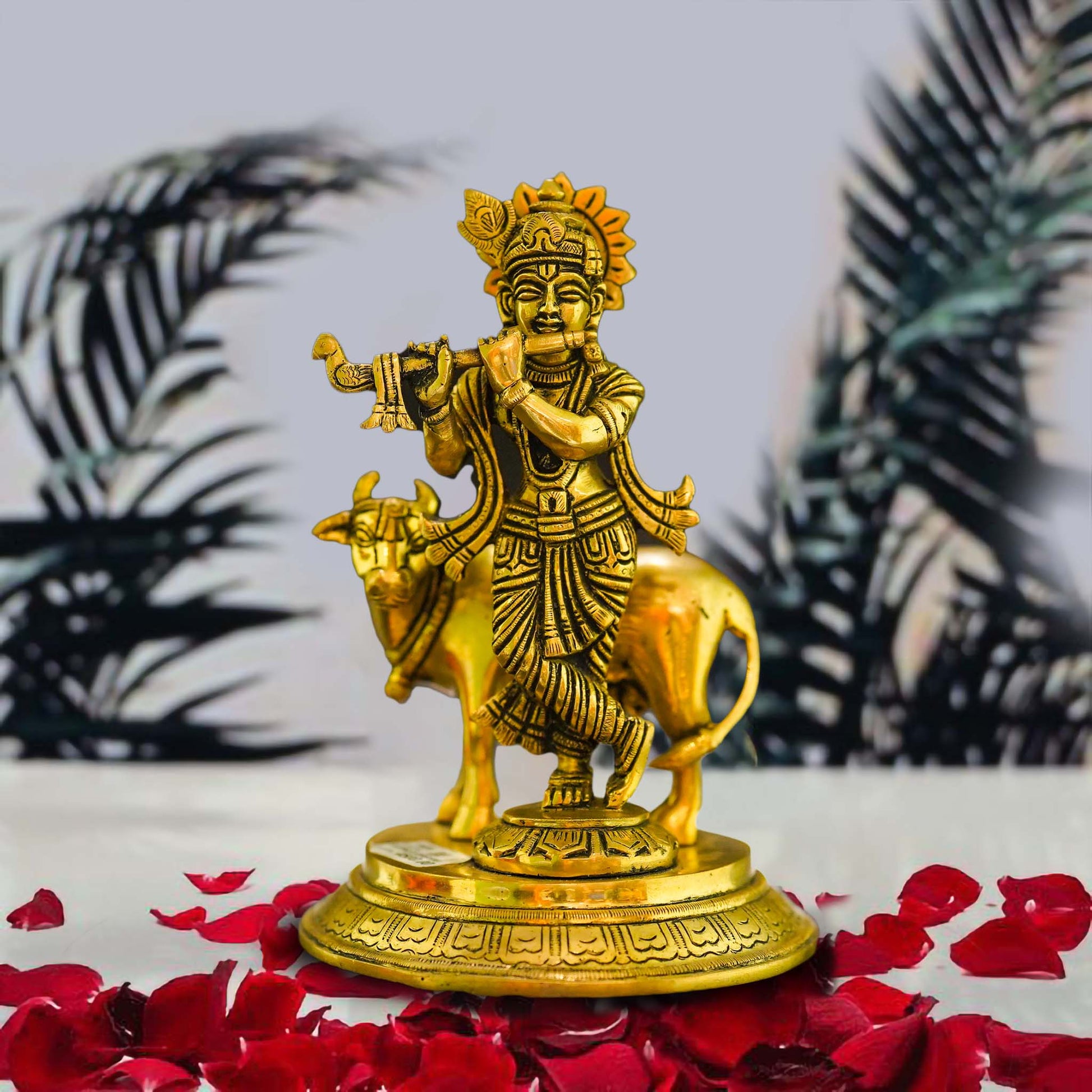 Gopala Krishna with Cow Brass Idol - Embrace Divine Abundance - Grab2buy