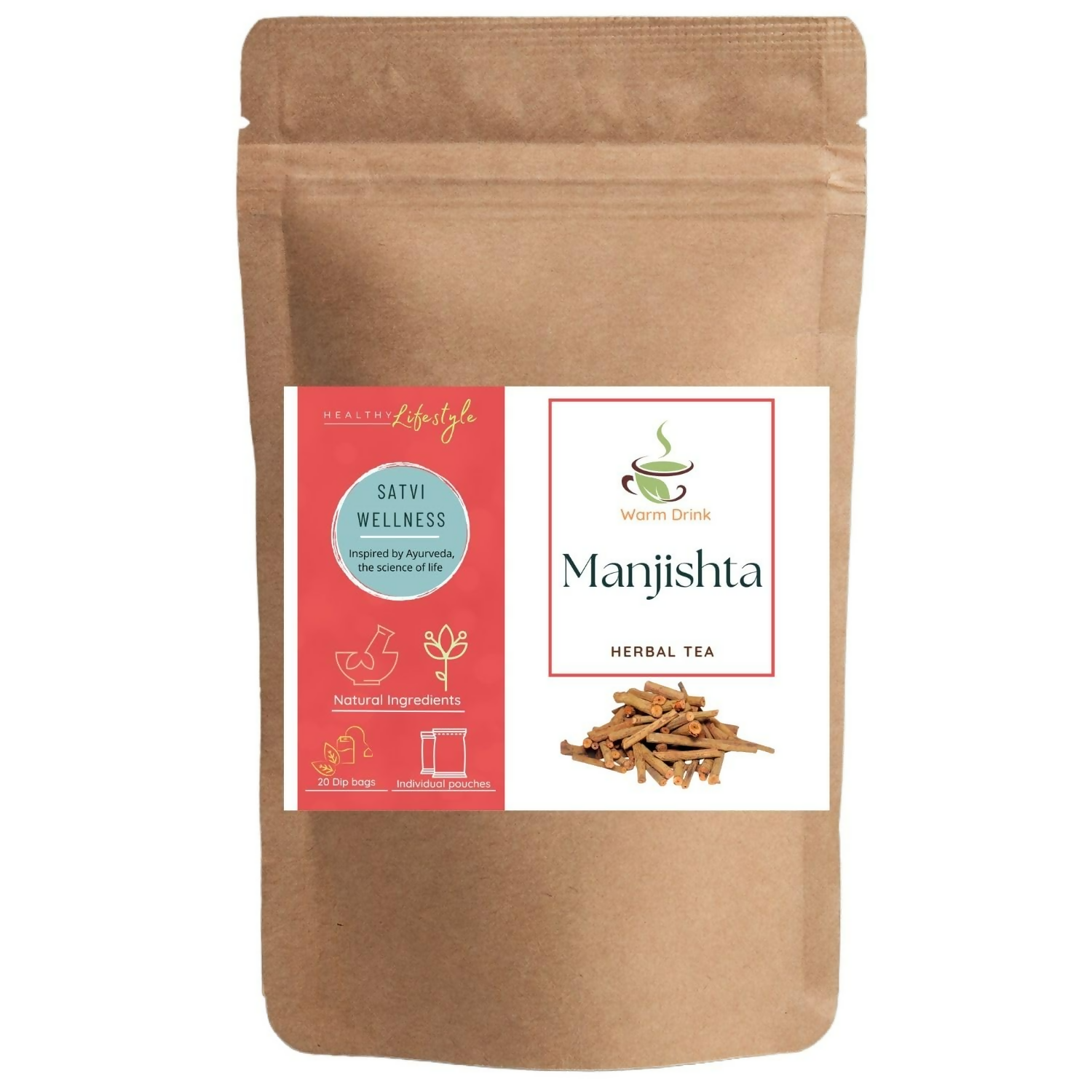 Satvi Wellness Manjishta Tea Bags | Indian Madder | Manjatti | Herbal Tea 