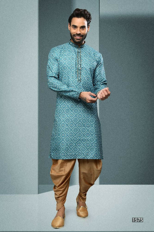 Raivat Ethnic Cotton Digital Print Mirror Work Kurta Pajama In Sky Blue Colour