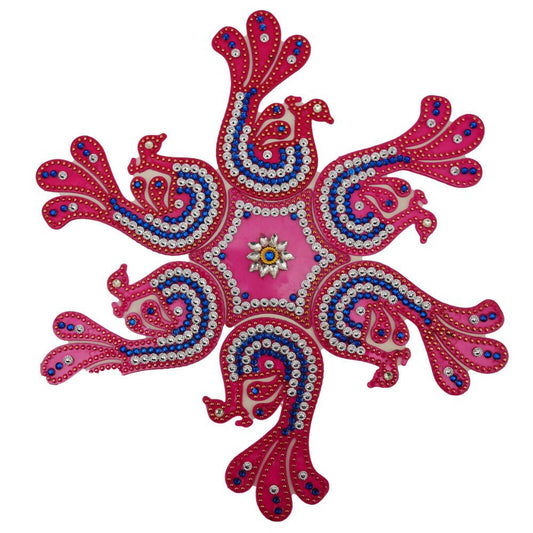 Kundan HandiKrafts Peacock Rangoli Pink Color (Medium) - Grab2buy