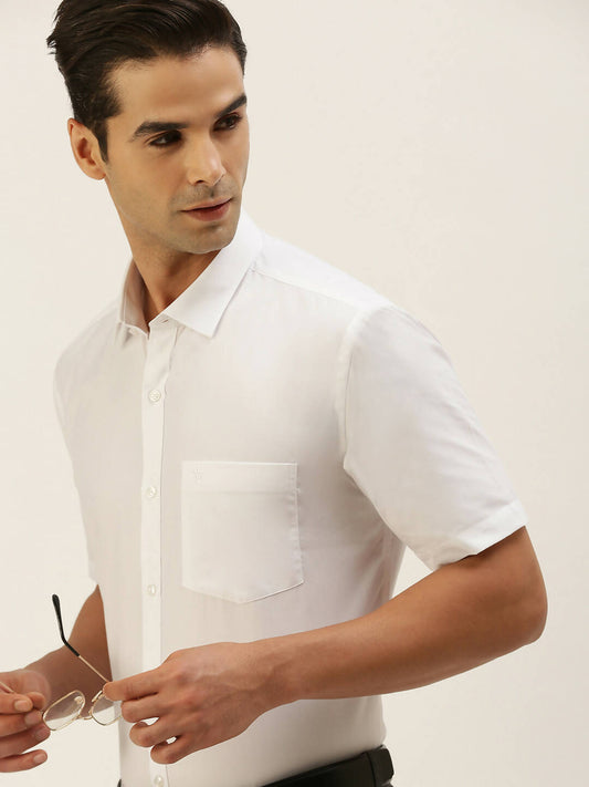 Ramraj Cotton Mens Half Sleeve Formal Poly Cotton White Shirt 