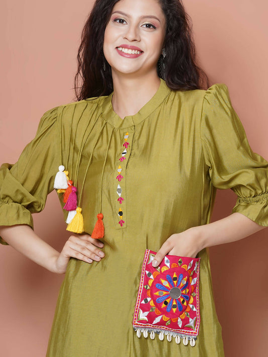 Women Republic Green Art Silk Embroidered Kurta with Afghani Salwar - Grab2buy