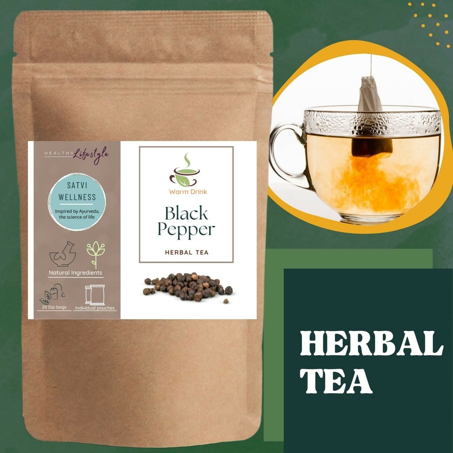 Satvi Wellness Black Pepper Tea Bags | Herbal Tea 