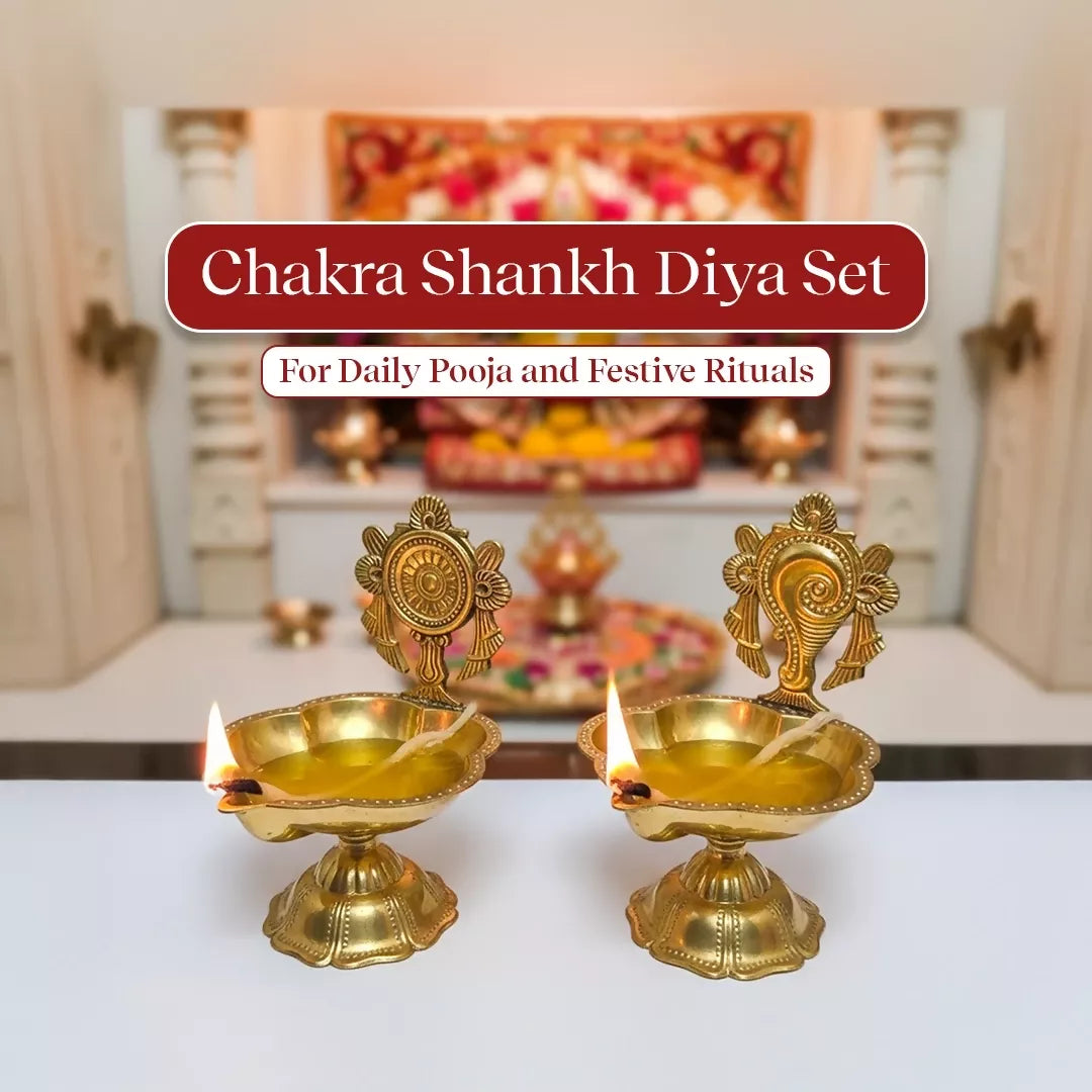 Pujashree Chakra Shankh Diya Set – Decorative Puja Set for Home Temple & Worship